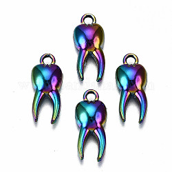 Rainbow Color Alloy Pendants, Cadmium Free & Lead Free, Tooth, 19x8x3.5mm, Hole: 2mm