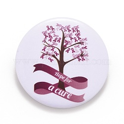 Breast Cancer Awareness Month Tinplate Brooch Pin, Pink Flat Round Badge for Clothing Bags Jackets, Platinum, Tree Pattern, 44x7mm