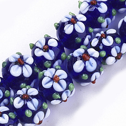 Fili di perline murano fatto a mano, fiore, blu medio, 11~12x11~12x10mm, Foro: 1.5 mm, circa 45pcs/filo, 17.72 pollice (45 cm)