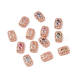 Eco-friendly Brass Micro Pave Cubic Zirconia Multi-strand Links, Rack Plating, Cadmium Free & Lead Free, Rectangle, Rose Gold, Mixed Color, 14x10x5mm, Hole: 1.2mm