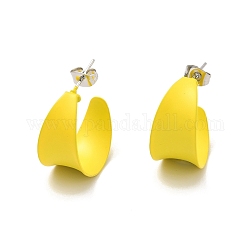 304 grosso orecchini a bottone in acciaio inossidabile, orecchini a mezzo cerchio da donna, giallo, 22x21x12mm, ago :0.7mm