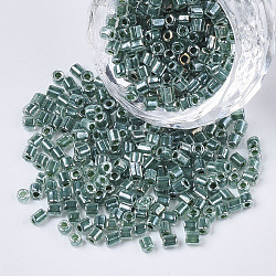 8/0 de dos abalorios de la semilla de cristal tallado, hexágono, Colores interiores transparentes arcoiris y brillo, cerceta, 2.5~3x2.5mm, agujero: 0.9 mm, aproximamente 15000 unidades / bolsa
