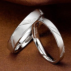 Brass Finger Rings, with Rhinestone, Couple Rings, Wedding Theme for Man, Platinum, Crystal, Inner Diameter: 17.8mm
