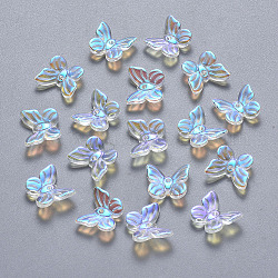 Ciondoli in vetro verniciato a spruzzo trasparente, ab colore placcato, farfalla, chiaro ab, 9.5x11x3mm, Foro: 0.8 mm