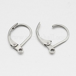 France Earring Hoop, 304 Stainless Steel, Leverback Hoop Earrings, Stainless Steel Color, 16x10x1.5mm, Hole: 1mm, Pin: 1mm