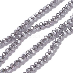 Opaque Glass Beads Strands, Faceted, Rondelle, Gray, 4x3mm, Hole: 0.6mm, about 221pcs/strand, 31.89''(81cm)