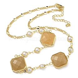 Collane con pettorina con perle di vetro quadrate sfaccettate, collane a catena in ottone, oro, 16.14 pollice (41 cm)
