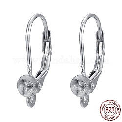 Rhodium Plated 925 Sterling Silver Leverback Earring Findings, with Cup Pearl Peg Bails Pin and Loop, for Half Drilled Beads, Platinum, 16mm, Hole: 1.2mm, Pin: 0.7mm, Bail: 4mm, Pin: 0.6mm