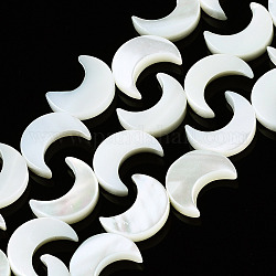 Natural Trochid Shell/Trochus Shell Beads Strands, Moon, Bleach, 12x9~10x3mm, Hole: 0.8mm, about 34~35pcs/strand, 15.35 inch(39cm)