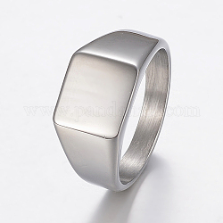Anillos de dedo de 304 acero inoxidable, anillos de banda de sello para hombres, cuadrado, color acero inoxidable, tamaño de 8~13, 18~23mm