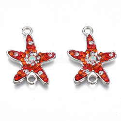 Rack Plating Alloy Links Connectors, with Polymer Clay Rhinestone, Cadmium Free & Lead Free, Platinum Plated, Starfish, Crystal AB, 22x16.5x2.5mm, Hole: 1.8mm