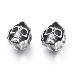 Halloween 304 perline in acciaio inossidabile, testa del cranio, argento antico, 13x10.5x9mm, Foro: 2 mm
