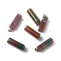 Pendentifs en agate indienne naturelle, avec les accessoires en laiton de tonalité de platine, charme de la colonne, 27x8mm, Trou: 6x3.2mm