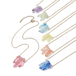 7 Stück 7-farbig gefärbtes natürliches Crackle-Quarzkristall-Halsketten-Set mit unregelmäßigem Kugelanhänger, mit 304 Edelstahlseilketten, Mischfarbe, 16.73 Zoll (42.5 cm), 1 Stück / Farbe