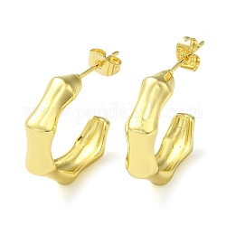 Bamboo Joint Stud Earrings, Brass Half Hoop Earrings for Women, Real 16K Gold Plated, 25x7mm