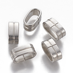 304 acero inoxidable encantos de diapositivas/perlas deslizantes, Para hacer pulseras de cordon de cuero., oval, color acero inoxidable, 12x5x6.5mm, agujero: 4.5x9.5 mm