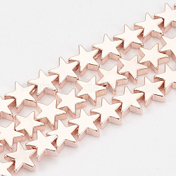 Electroplate Non-magnetic Synthetic Hematite Beads Strands, Star, Rose Gold Plated, 8x8x2.5mm, Hole: 1mm, about 63pcs/strand, 15.7 inch