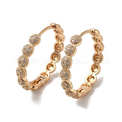 Brass Cubic Zirconia Hoop Earrings for Women, Flat Round, Light Gold, 26.5x4mm