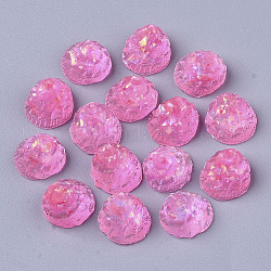 Cabochons transparents en résine époxy, gelée de modèle d'imitation, avec paillettes / paillettes, forme coquille, rose chaud, 12.5x11.5x9.5mm