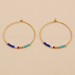 Seme di vetro orecchini a cerchio di perline, orecchini da spiaggia boho, blu, 30x30mm