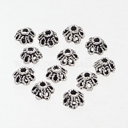 Protezioni tallone d'argento tibetano 6-petalo filigrana fiore,  cadmio& piombo libero, argento antico, circa6.5 mm di diametro, Foro: 1 mm