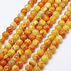Chapelets de perles en agate naturelle craquelée, teints et chauffée, ronde, 8mm, Trou: 1mm, Environ 47~48 pcs/chapelet, 15.3 pouce (39 cm)