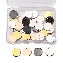 Charms in ottone, timbratura tag vuoto, rotondo e piatto, colore misto, 12x1mm, Foro: 1.2 mm, 5 colori, 8 pz / colore, 40pcs/scatola