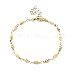 Ion Plating(IP) 304 Stainless Steel Rhombus Link Chain Bracelets for Women, Golden, 7 inch(17.7cm)
