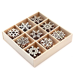 Decorazioni ciondolo in legno naturale a tema natalizio, fiocco di neve, navajo bianco, 30~32x26.5~28x2mm, 72 pc / set
