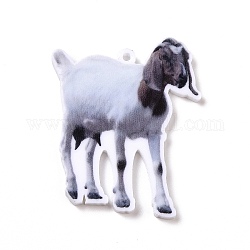 Pendentifs en acrylique opaque imprimé, breloques sur le thème des animaux, motif de moutons, 39x32.5x2mm, Trou: 1.6mm