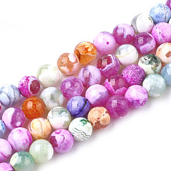 Naturelles feu crépitent agate perles brins, teinte, ronde, couleur mixte, 8mm, Trou: 1mm, Environ 46~48 pcs/chapelet, 14.56 pouce ~ 15.15 pouces