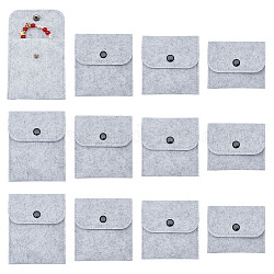 AHANDMAKER 12 Pcs Felt Jewelry Pouch with Snap Button, 4 Size Small Jewelry Organizer Bag Portable Jewelry Gift Bag for Jewelry Storage Necklace Earring Ring Bracelet Necklace Watch, Grey