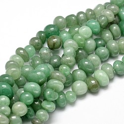 Природный зеленый авантюрин драгоценный камень самородки шарик нити, упавший камень, 6~10x9~12x8~10 мм, отверстие : 1 мм, около 15.3 дюйма ~ 15.7 дюйма