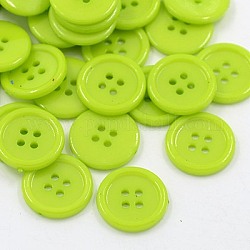Botones de costura de acrílico, botones de plástico de la camisa de diseño de vestuario, 4 agujero, teñido, plano y redondo, verde amarillo, 17x2mm, agujero: 1 mm
