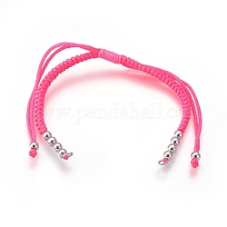 Fabrication de bracelets de perles tressées en nylon, avec des perles en laiton, Plaqué longue durée, Platine plaqué réel, rose foncé, 10-1/4 pouce ~ 11-5/8 pouces (26~29.6 cm)