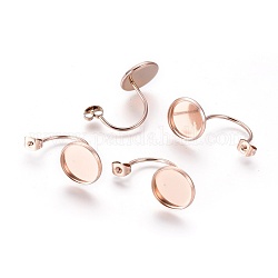 Ion Plating(IP) 304 Stainless Steel Ear Nuts, Butterfly Earring Backs for Post Earrings, Flat Round Cabochon Settings, Rose Gold, Tray: 12mm, 29.5x14x17mm, Hole: 0.8mm