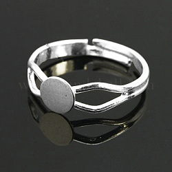 Componenti di anello in ottone, risultati anello pad, regolabile, colore argento placcato, 18mm diametro interno , vassoio: 6mm