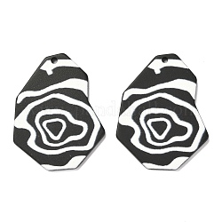 Opake Acryl Anhänger, black & white, Polygon mit Blume, Schwarz, 35x27.5x2.2 mm, Bohrung: 1.5 mm