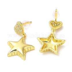 Orecchini pendenti a forma di stella con zirconi trasparenti, gioielli in ottone con placcatura a cremagliera, vero placcato oro 18k, 29x18mm