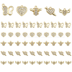 CHGCRAFT 50Pcs 5 Styles Rack Plating Alloy Pendants, with Crystal Rhinestone, Heart & Bees & Butterfly & Wing & Arrow Charms for Valentine's Day, Light Gold, 10~15.5x14~16x2~3mm, Hole: 1.4~1.6mm, 10Pcs/style