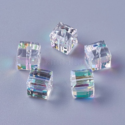 Abalorios de cristal austriaco de imitación, k9 vidrio, cubo, facetados, claro ab, 8x8x8mm, agujero: 1.6 mm