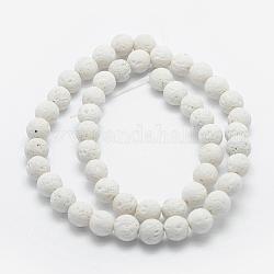 Fili di perle di roccia lavica naturale, tinto, tondo, bianco, 6mm, Foro: 1 mm, circa 62pcs/filo, 14.7 pollice (37 cm