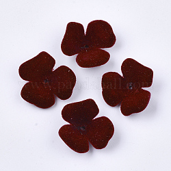 Flocky Acrylic Bead Caps, 3-Petal, Flower, Dark Red, 22x23x8mm, Hole: 1mm