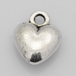 Tibetischen Stil Zinklegierung bezaubert, doppelseitige Herz, Bleifrei, Antik Silber Farbe, 12x9.5x4 mm, Bohrung: 2 mm