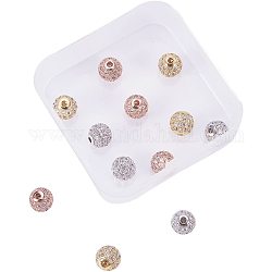 Gestell Messing Zirkonia Perlen, langlebig plattiert, Runde, Mischfarbe, 8x7 mm, Bohrung: 2 mm, 3 Farben / Karton, 4 Stk. je Farbe