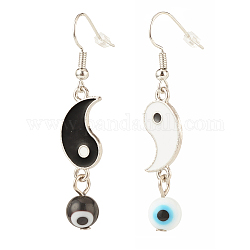 Alliage émail yin yang boucles d'oreilles asymétriques assorties, Boucles d'oreilles pendantes en laiton avec perles au chalumeau mauvais œil pour femmes, colorées, 49mm, pin: 0.7 mm