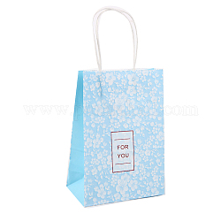 Kraftpapiersäcke, mit Griff, Geschenk-Taschen, Einkaufstüten, Rechteck mit Blumenmuster, Licht Himmel blau, 15x8x21 cm