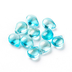 Perles en verre transparentes, avec de la poudre de paillettes, teints et chauffée, larme, bleu profond du ciel, 12x9x6mm, Trou: 1mm