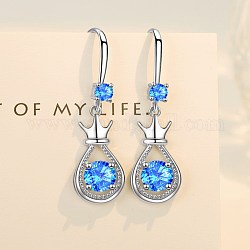 Orecchini pendenti a goccia con corona di zirconi per ragazza donna, orecchini in ottone, blu, platino