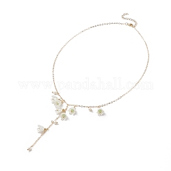Lariat-Halskette mit Blumen- und Muschelperlenanhängern aus ABS-Kunststoff, Messingschmuck für Damen, golden, 17.17 Zoll (43.6 cm)